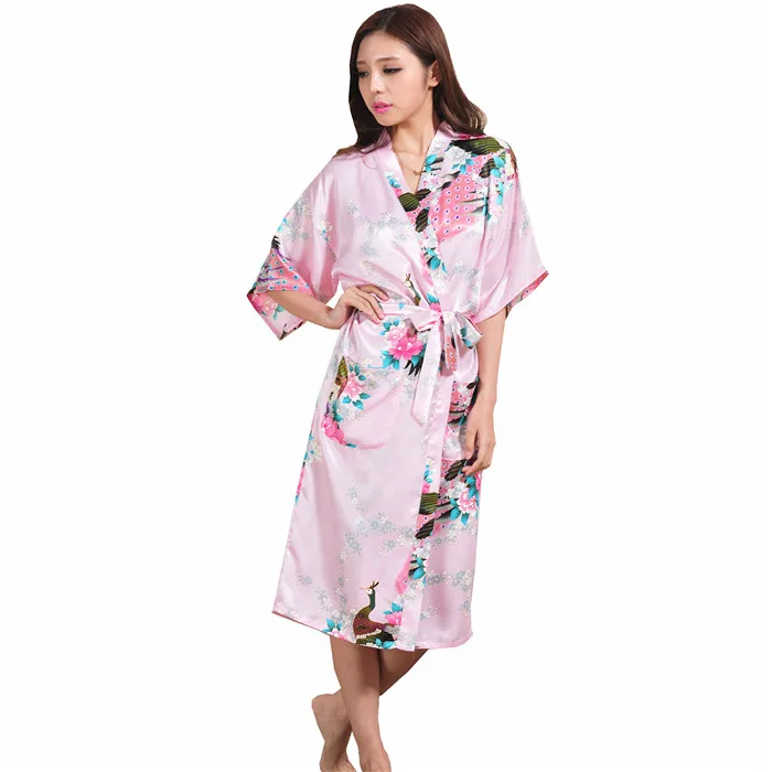 Модные золотые Для женщин Silk район Ночное Sexy кимоно Robe платье цветок Pijama feminino oversize размеры S M L XL XXL, XXXL s001-i - Цвет: Pink