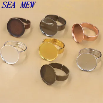 

40 PCS 12/14/16/18/20/25/30mm Round Cabochon Base Ring Settings Adjustable Copper Ring Blank For Jewelry Making