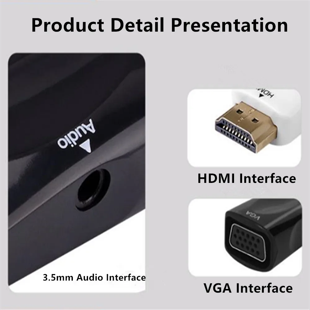 Переходник HDMI VGA Папа мама с аудиокабелем для проектора ПК ТВ приставки