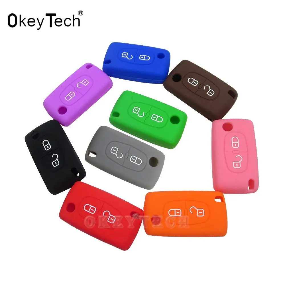 OkeyTech силиконовый чехол для ключей от машины с 2 кнопками PEUGEOT 206 207 307 308 407 408 Citroen C2 C3