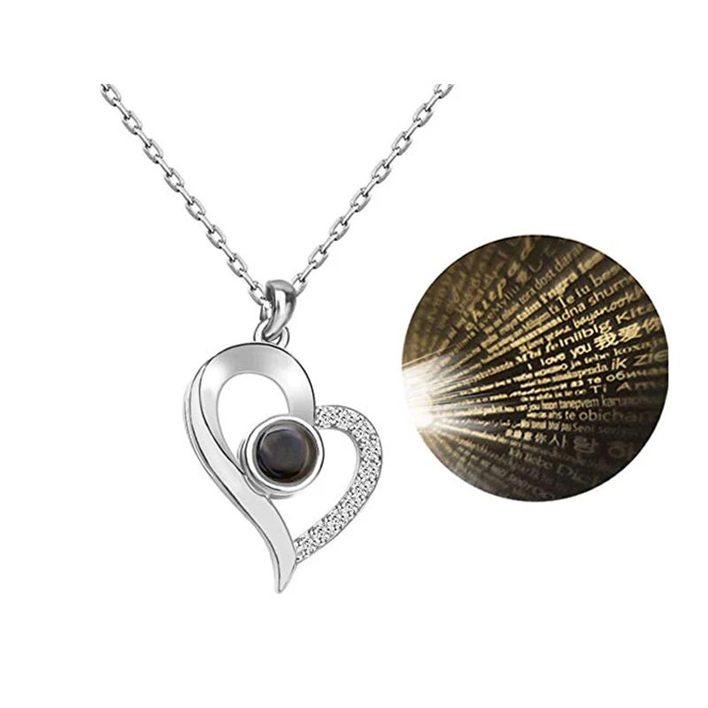 01-Silver HI YONG женское ожерелье с надписью «Love Memory», подвеска с подвеской «I Love You», 100 языков, лучший подарок на день Святого Валентина - Окраска металла: 01-Silver