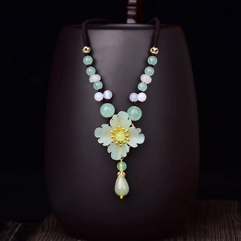 Weiyu цветок из натурального камня кулон ожерелье ручной работы оригинального дизайна Для женщин в этническом стиле авантюрин модное