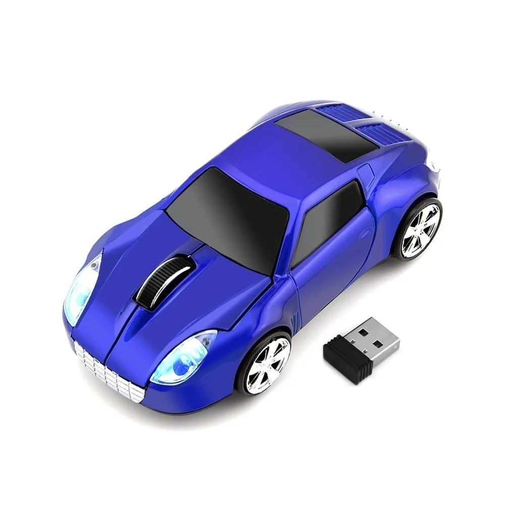 Мини Беспроводная Автомобильная компьютерная мышь 2,4 ГГц эргономичная оптическая мышь мультфильм 3D гоночный автомобиль 1600 dpi Usb ПК подарок мыши для ноутбука - Цвет: Синий