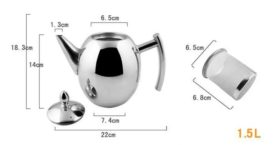 1L/1.5L Durable Stainless Steel Teapot Coffee Pot Kettle With Filter Large Capacity Puer Tea Bag Green Oolong Tea Tieguanyin Cha