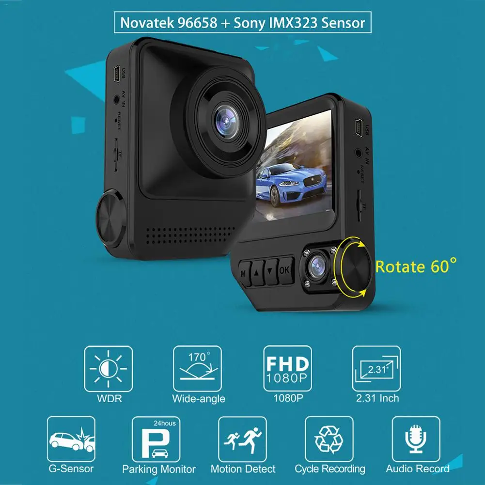 Видеорегистратор 2 31 дюйма HD ночное видение 1080P Задний Передний двойной запись