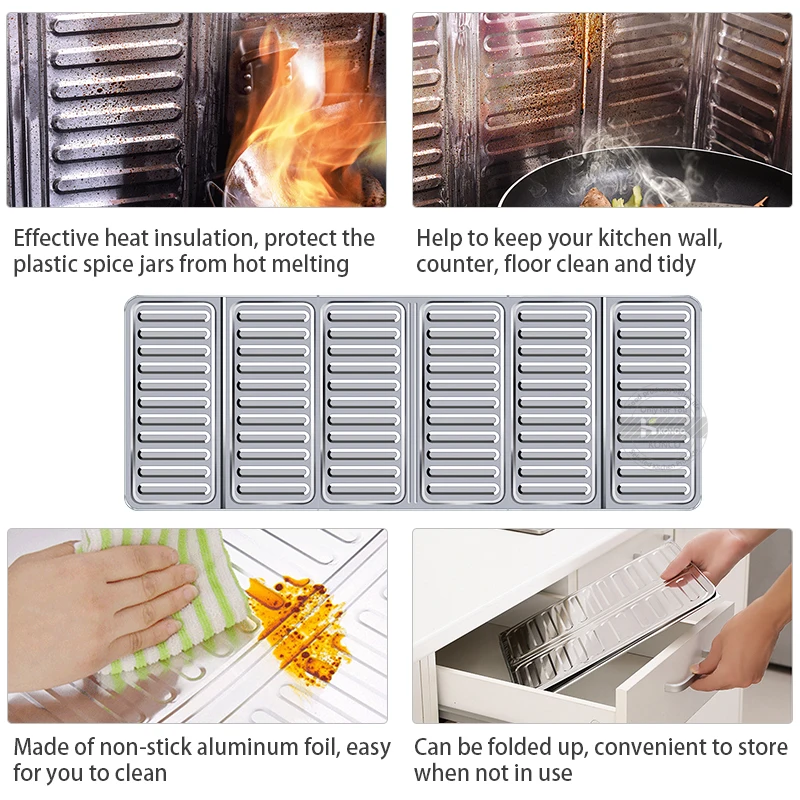 Kitchen Splatter Screen Kitchen Splash Guard Aluminum Foil Oil Baffle Foldable Splash Guard Gas Stove Shield