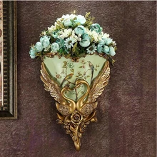 Современная Настенная ваза из смолы+ искусственный цветок, набор для декора дома, гостиной, стены, Висячие ремесла, украшения для бара отеля, Настенная роспись, украшения