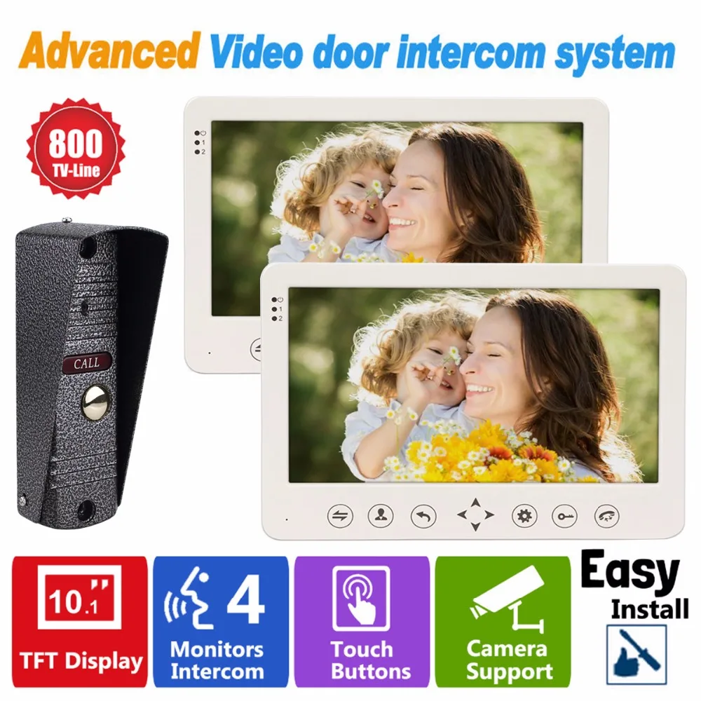 10 Inch Video Door Phone Recording Video Intercom HD 800TVL 1 IR Night Doorbell Camera and 2 Hands Free Monitor Doorbell F1382B