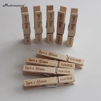 

x50 Personalized Wedding Engagement Clothespins as Table Centerpiece Card Holder Bridal Shower Invitation Pegs with Date & Name