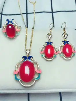 

C26#925 silver inlaid natural chalcedony set, the jade face is clean and translucent