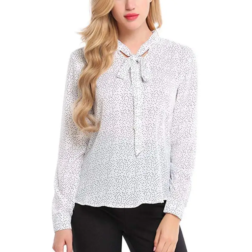  JAYCOSIN 2020 Women Autumn O Neck Long Sleeve Polka Dot Chiffon Casual T-shirts Femme Shirt Longsle