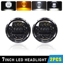 7 Inch 6DLED Headlights Angle Eyes Turn Singal Hi/Low 7 Round Headlamp DRL for Lada 4x4 Urban Niva Land Rover Jeep Toyota 2x black 7inch round h l drl w turn signal led headlight assembly kit for lada 4x4 urban niva for jeep wrangler for land rover