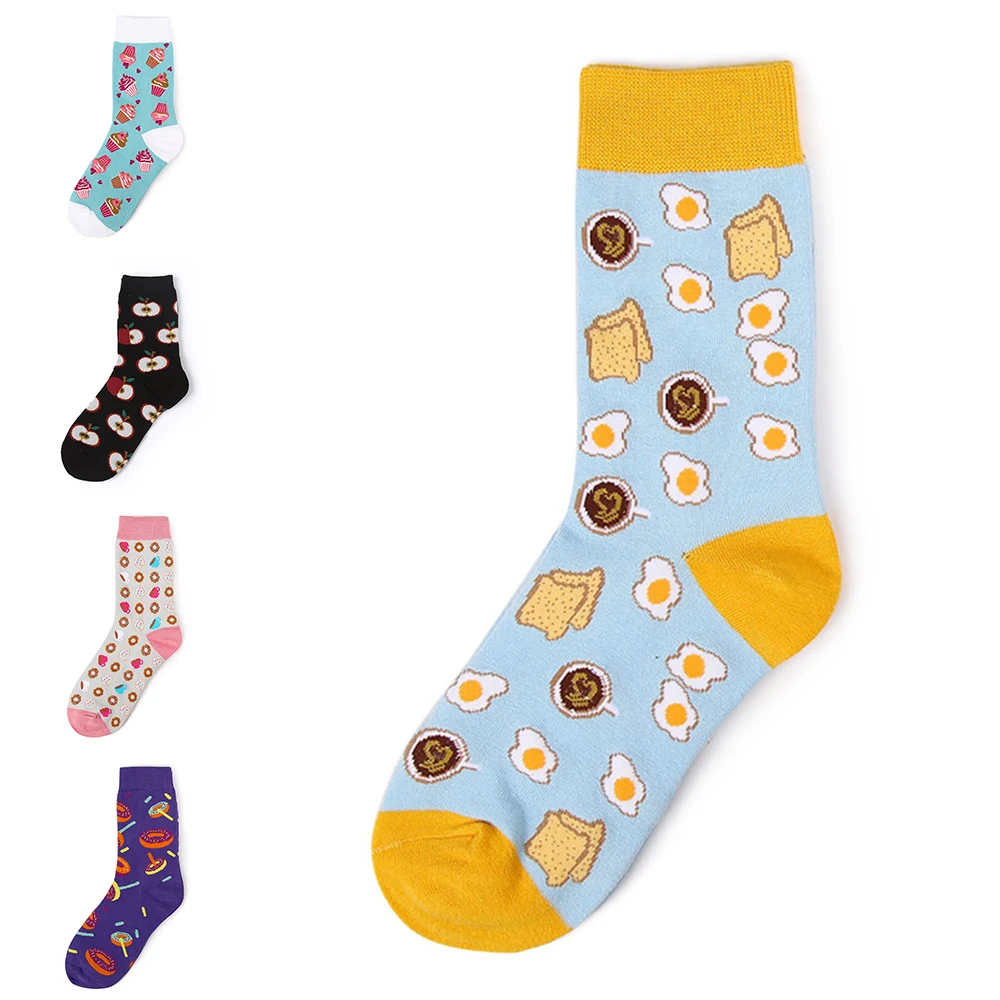 1 Pair Women Cotton Socks Dessert Cake Food Print Novelty Funny Cotton
