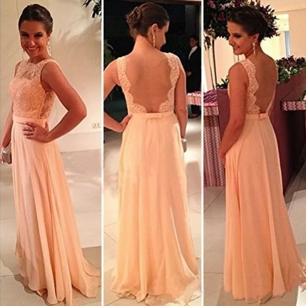 Элегантный Sexy Персик Платья Невесты Спинки Long Maid of Honor Платье 2017 Дешевые robe