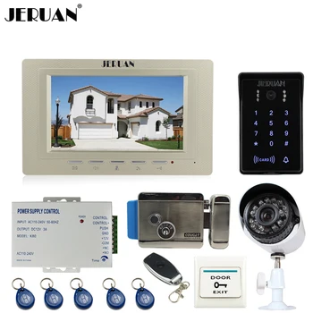

JERUAN 7`` Video DoorPhone intercom System kit waterproof touch Password keyboard Access IR Camera + 700TVL Analog Camera+E-lock