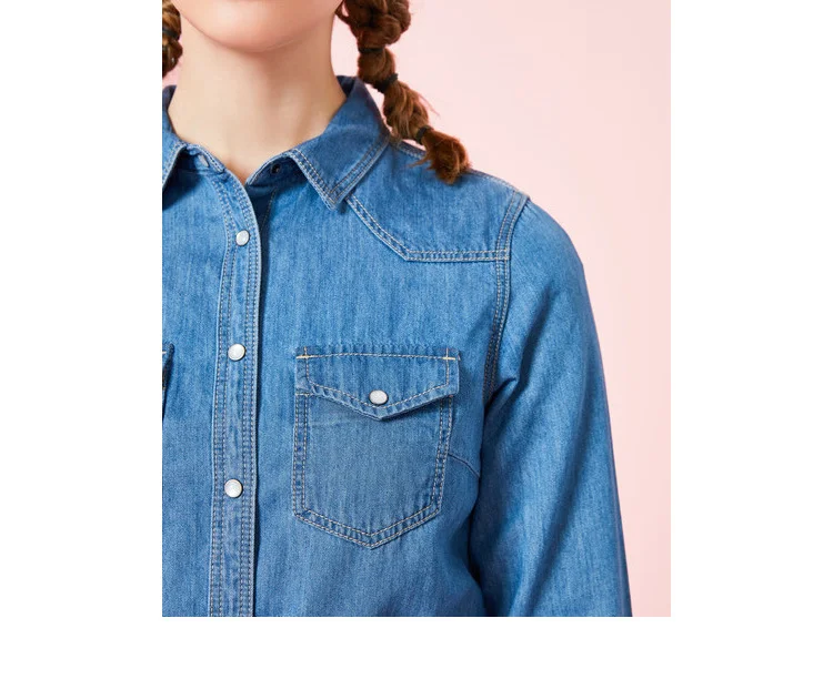 SEMIR женская джинсовая рубашка из хлопка с карманом на груди, женская рубашка бойфренда, куртка, топ с воротником, зауженная Талия