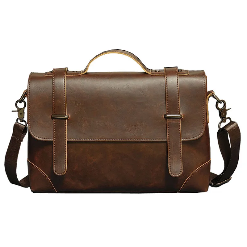 

2018 new Korean version of the retro men's men's briefcase square cross-shaped solid color pu men's business handbag