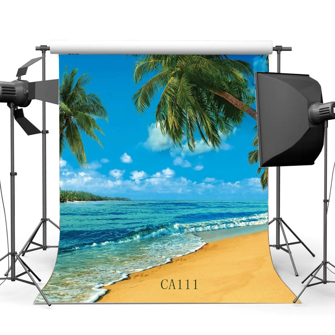 

Sand Beach Backdrop Seaside Backdrops for Photography Palm Trees Blue Sky White Cloud Summer Background