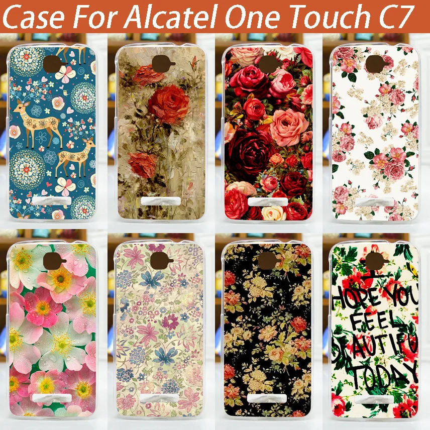 

Rose Peony Flower Painted Phone Cases Cover For Alcatel one touch c7 7040D 7041D OT-7040E 7040F Phone Cover Shell