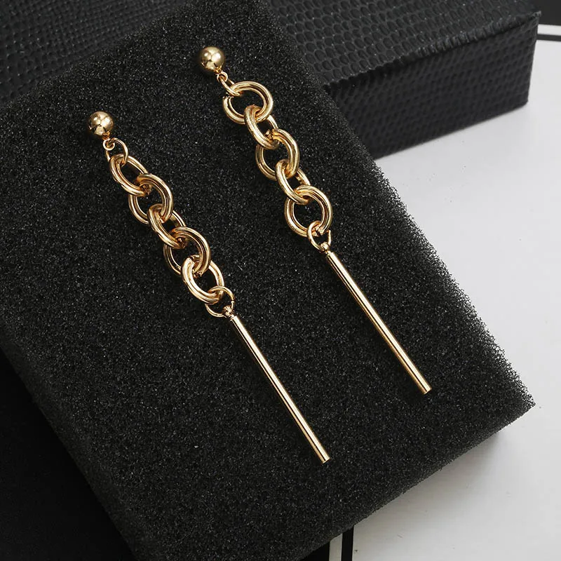 

New Fashion Long Chain Drop Earrings For Women Golden Silver Color Punk Dangling Earrings Personallized Statement Jewelry