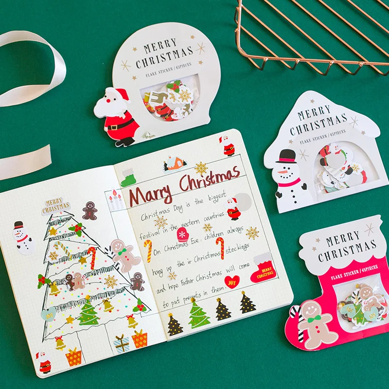 Рождественские декоративные наклейки с изображением снеговика Санта-Клауса, наклейки для скрапбукинга, декоративные наклейки для дневника