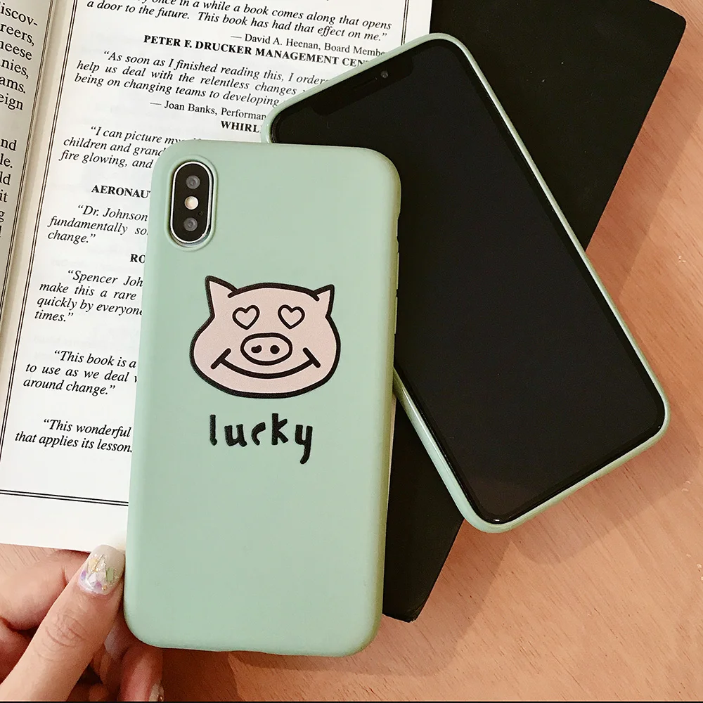 KIPX1075_2_JONSNOW Lucky Pig Pattern Case for iPhone 7 8 6S 6 Plus Soft Silicone Case for iPhone X XR XS Max Cartoon Painted Back Cover Capa Coque Fundas