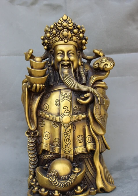 

song voge gem S5466 16" Chinese Bronze RuYi YuanBao Coin Standing Happy Mammon God Buddha Statue