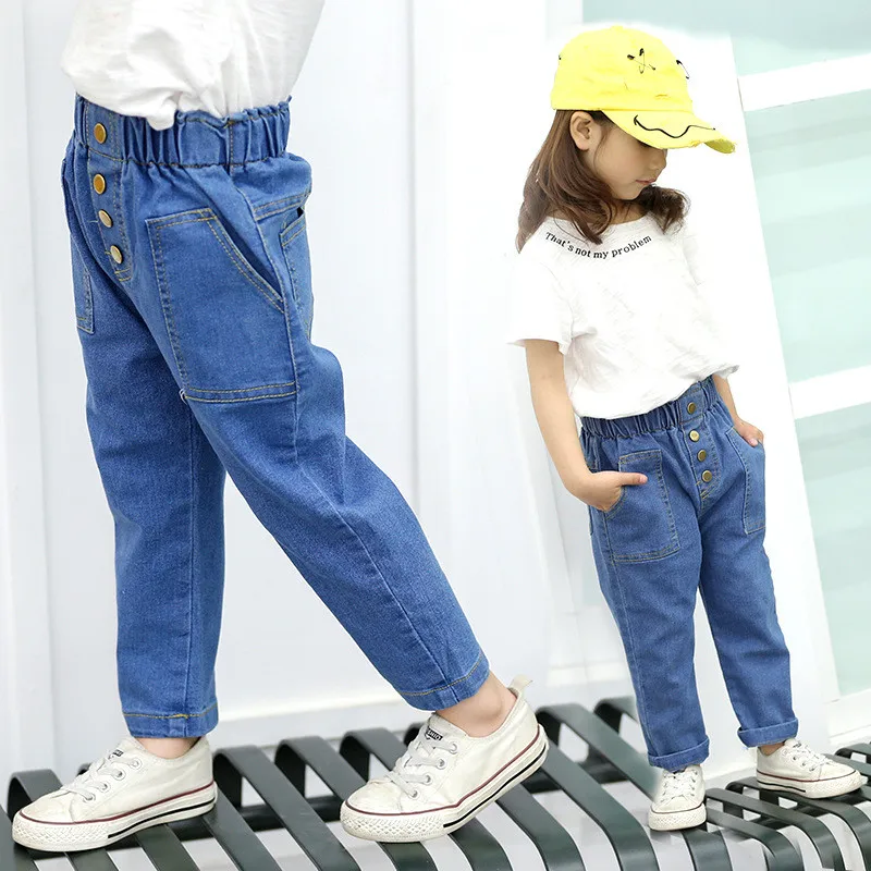 

2018 New Style Girls Jeans Kids Clothing Pants For Girls Spring Trousers Children Jeans Korean Elastic Waist Loose Trousers