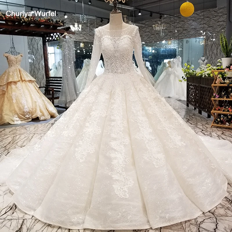 LS05550 свадебное платье с длинным рукавом мусульманское круглым вырезом и