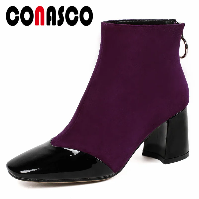 

CONASCO Fashion Women Ankle Boots Sexy Patchwork Autumn Winter Martin Shoes Woman Zipper High Heels Club Party Wedding Pumps