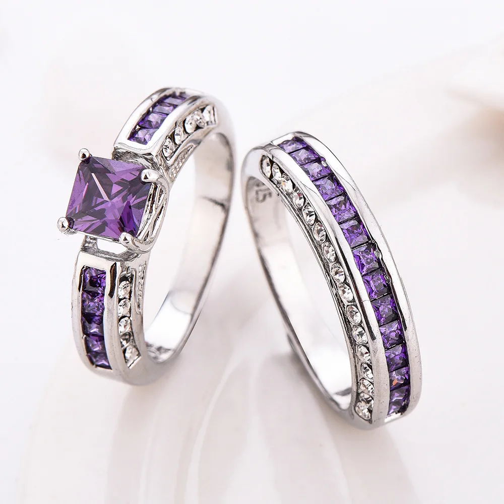 

Superior quality Round silver Ring Engagement Rings 6 Prongs Setting Cubic Zirconia Anel Violet For Women Love Gift