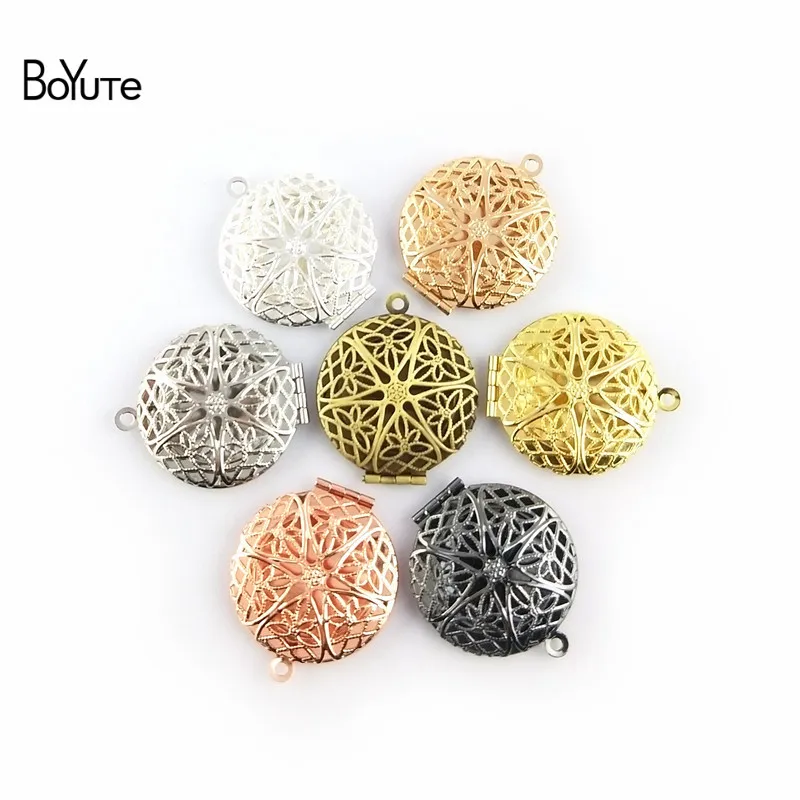 BoYuTe 10Pcs 27MM Filigree Locket Round Photo Locket Pendant Metal Brass Vintage Jewelry Pendant 7 Colors (5)