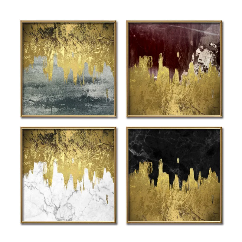 

4 Pieces/set Hot selling modern golden abstract Wall Art Picture Canvas Oil Painting Print For Living Room Home Decor(No Framed)