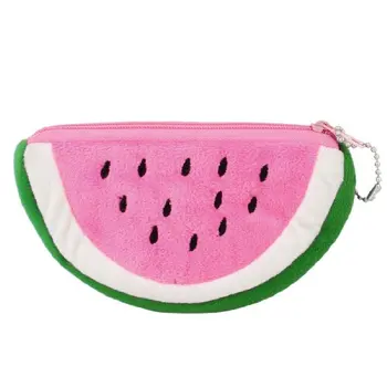 

FGGS New Watermelon Shape Pink Green Plush Zip up Cards Cash Holder Wallet Purse