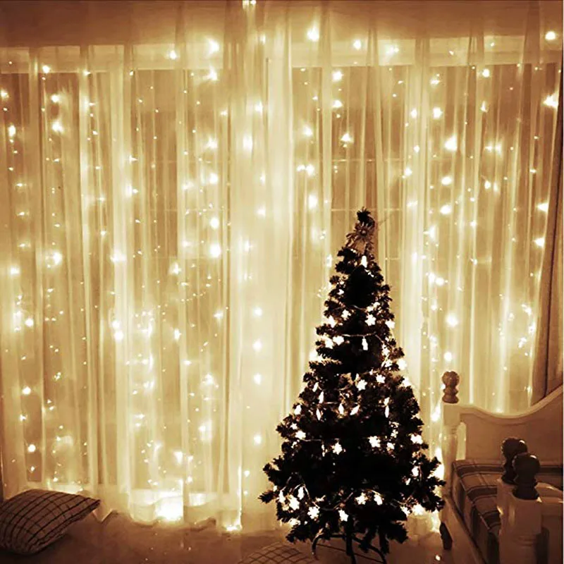6x3m 3x3m Led Curtain Icicle Fairy String Lights 300Led 600Leds Twinkle Star Beads Wedding Xmas New Year Garden Patio Wall Decor (3)