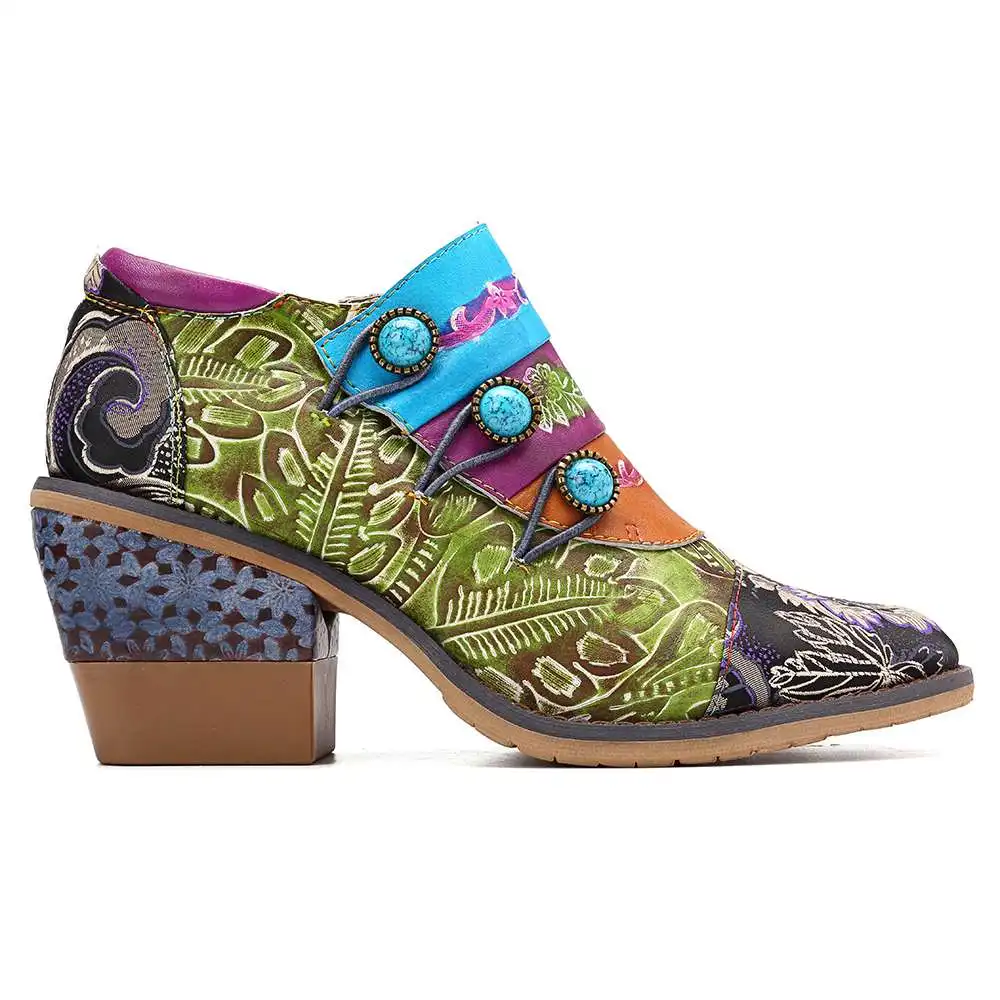 SOCOFY/туфли-лодочки в стиле ретро из натуральной кожи с пряжкой и цветком; элегантные женские туфли в богемном стиле на молнии