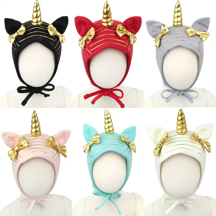 Buy 10pcs/lot Gold Unicorn Horn Hat Bow Tie Newborn