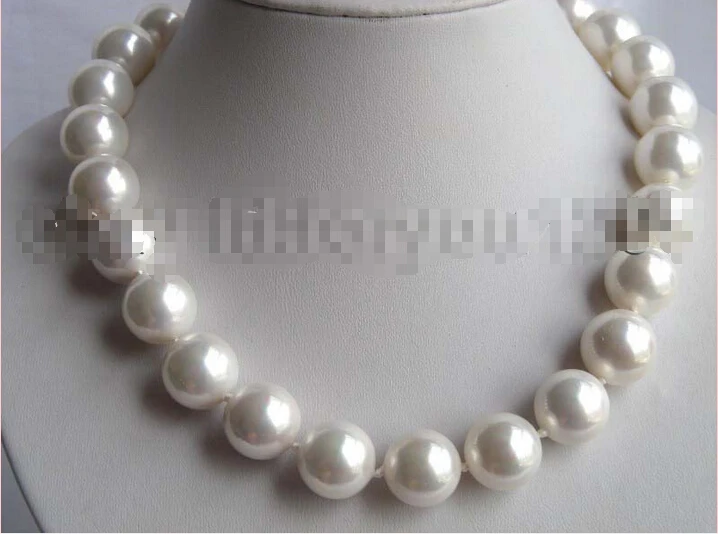 

Free shipping >>>>>>18" Natural 16mm White Shell Round Pearl Necklace!