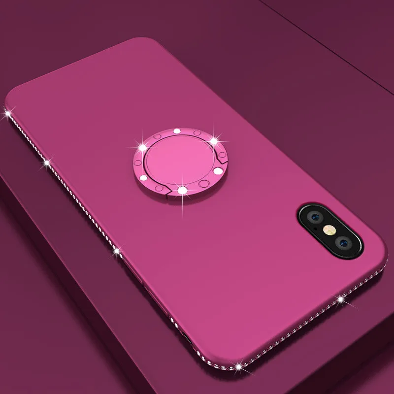 Чехол Kerzzil 2 в 1 с бриллиантовой подставкой для iPhone X XR XS Max мягкие силиконовые чехлы