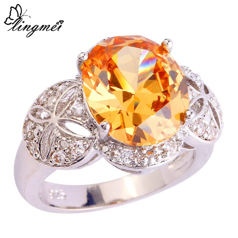 Lingmei Wholesale Stylish Exalted Oval Cut Morganite AAA Silver Color Ring Size 7 New Fashion 