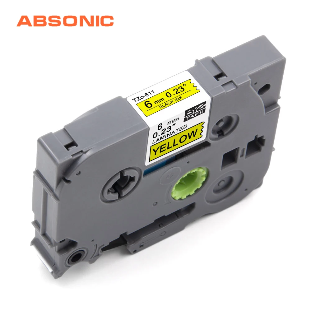 Absinic 6 мм TZe 611 TZe611 для Brother P Touch TZ лента TZ611 черный на желтый Ламинированный PT D210 H110