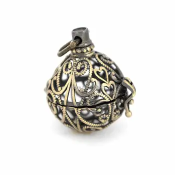 

32x24mm Round Chiming Ball Locket Cage Pendant Essential Oil Diffuser Metal Filigree Locket DIY Findings Brushed Bronze tone