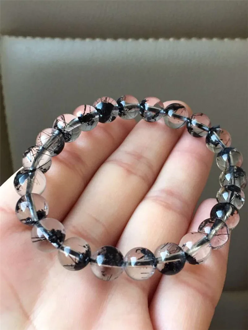 

8mm Genuine Natural Black Rutilated Quartz Bracelet From Brazil Round Beads For Women Men Gift Crsytal Fashion Bracelet AAAAA