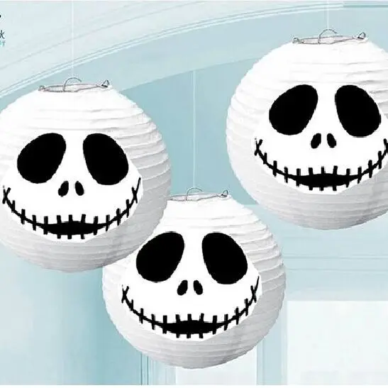

Halloween Decorations 1pc/set Big! 30cm White Ghost Jack Skellington Face hanging Paper Lantern for Halloween party supplies