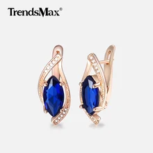 Роскошные Синие CZ каменные серьги в форме листьев для женщин 585 серьги из розового золота женские вечерние ювелирные изделия на свадьбу Подарки на день Святого Валентина KGE136