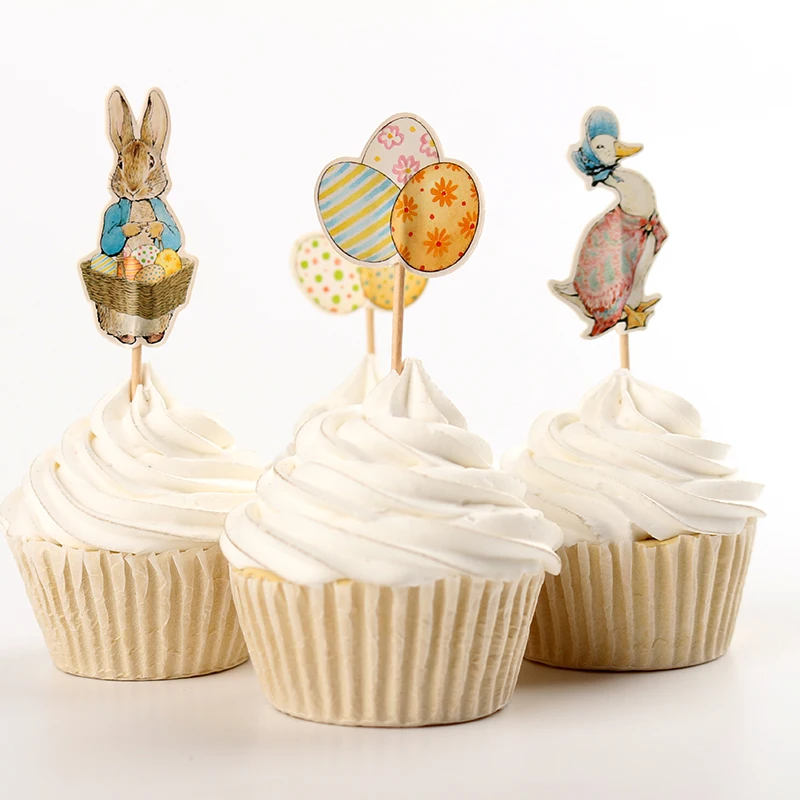 

Easter Cake toppers Rabbit Bunny Duck Egg Easter Cupcake Decoration Picks Fruit Sign Festival Party Supplies