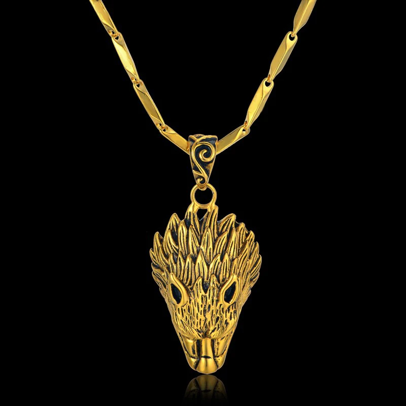 

Punk 316L Stainless Steel Gold Chain Wolf Pendant Necklace Men Jewelry