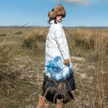 MM222 Новое поступление зимняя куртка женские Винтажные ботинки в китайском стиле с принтом однобортный свободные длинные Белая куртка с утиным пухом для женщин