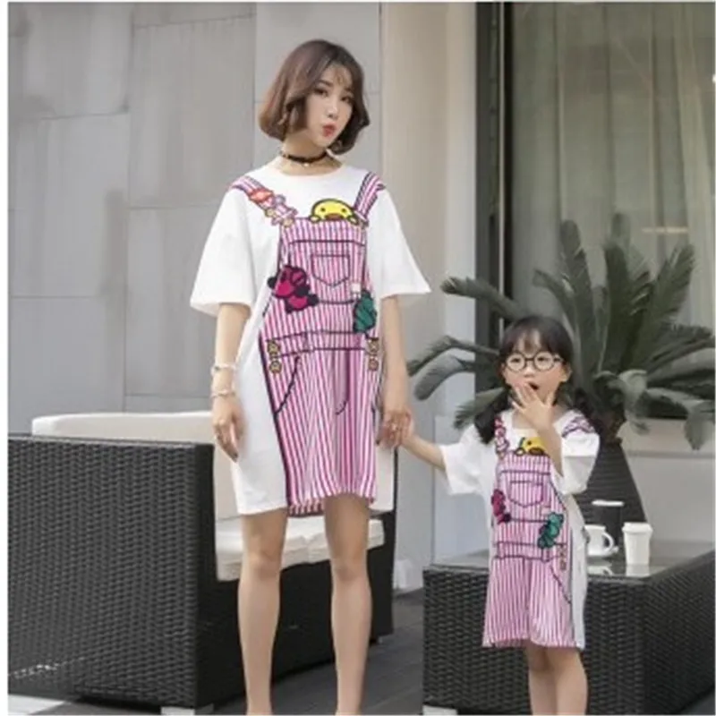 Новые летние «Mommy and Me» свободные платья Семья подходящая друг к другу одежда для мамы и дочки, одежда с героями мультфильмов семейная одежда модная Костюмы F2 - Цвет: Style 5