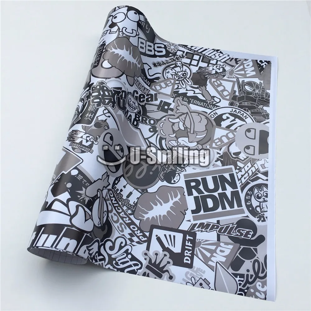 HD Print JDM Sticker bomb Vinyl Wrap Film Roll Graffiti Cartoon Car Wrapping Sticker Console Computer Laptop Skin Motorcycle - Название цвета: JDM Black